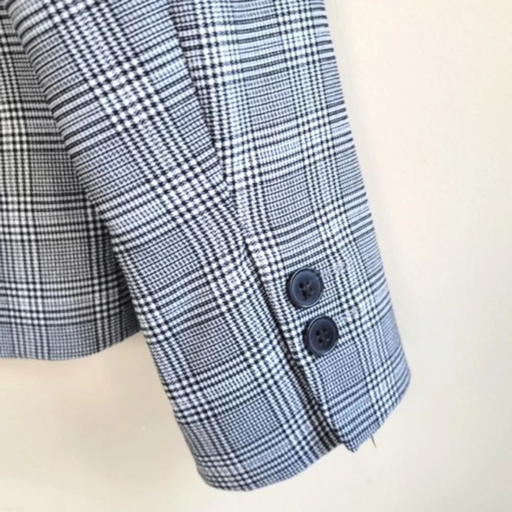 Dahlia Plaid Fully Lined Gray Blazer Jacket Women's XS Academia Preppy